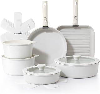 SENSARTE 17 Piece Pots and Pans Set, Nonstick Detachable Handle Cookware Set, Induction Kitchen Cookware Set with Removable Handle, Healthy Non Stick for RV, Dishwasher & Oven Safe, PFOA Free (White)