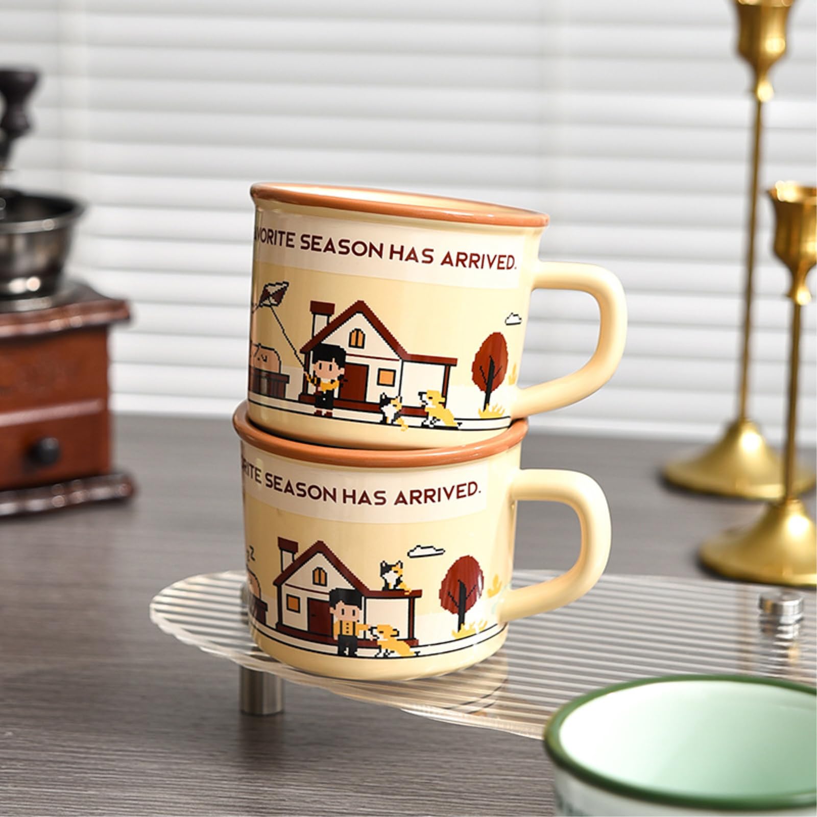 Taza gruesa de cerámica de 380 ml, taza de café creativa para parejas, 1055-016 (té de leche de otoño), 380 ml