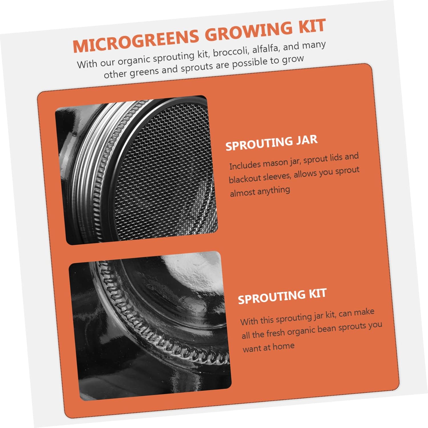 Sosoport 1set Sprouting Kit with Blackout Sleeves Indoor Germination Kit for Jars Includes Sprouting Lids and Jar for Easy Growth
