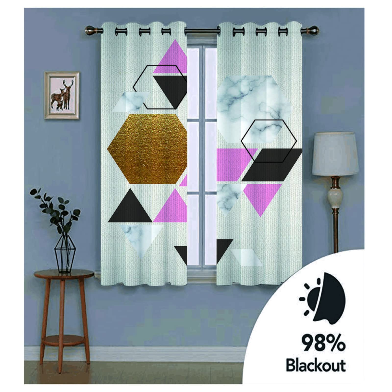 Cortinas Niño Niña Habitacion Opacas Con Ojales 2 Piezas 3D Estampado Geométrico Rosa Patrón 280 X 260 Cm（An X Al）Cortinas Termicas Aislantes Frio Y Calor Salón Dormitorio Ventana Decoración Hogar