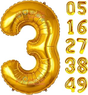 Propsicle 32 inch Birthday Foil 3 Number Helium Balloon Party Decoration Golden Pack of 1 3 Year No. Balloons Birthday/Anniversary Three Number