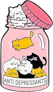 Anti Depressants Cat Medicine Bottle Enamel Pin, Emotional Support Pin Brooch, Gift For Anxious Cat Mom Pet Lover, Mental Health Awareness Lapel Badge, Pet Therapy Brooches, Anxiety Relief Accessories