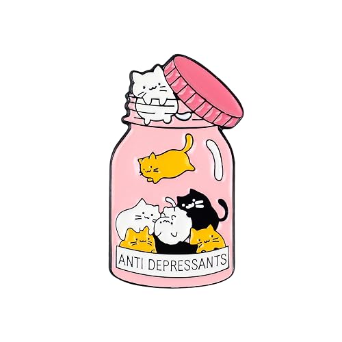 Anti Depressants Cat Medicine Bottle Enamel Pin, Emotional Support Pin Brooch, Gift For Anxious Cat Mom Pet Lover, Mental Health Awareness Lapel Badge, Pet Therapy Brooches, Anxiety Relief Accessories