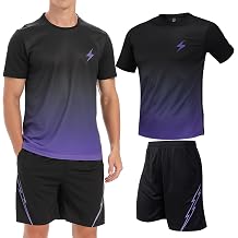 Two-Piece Top and Shorts Set Mens Active Quick Dry Crew Neck T Shirts | Athletic Running Gym Workout Short Sleeve Tee