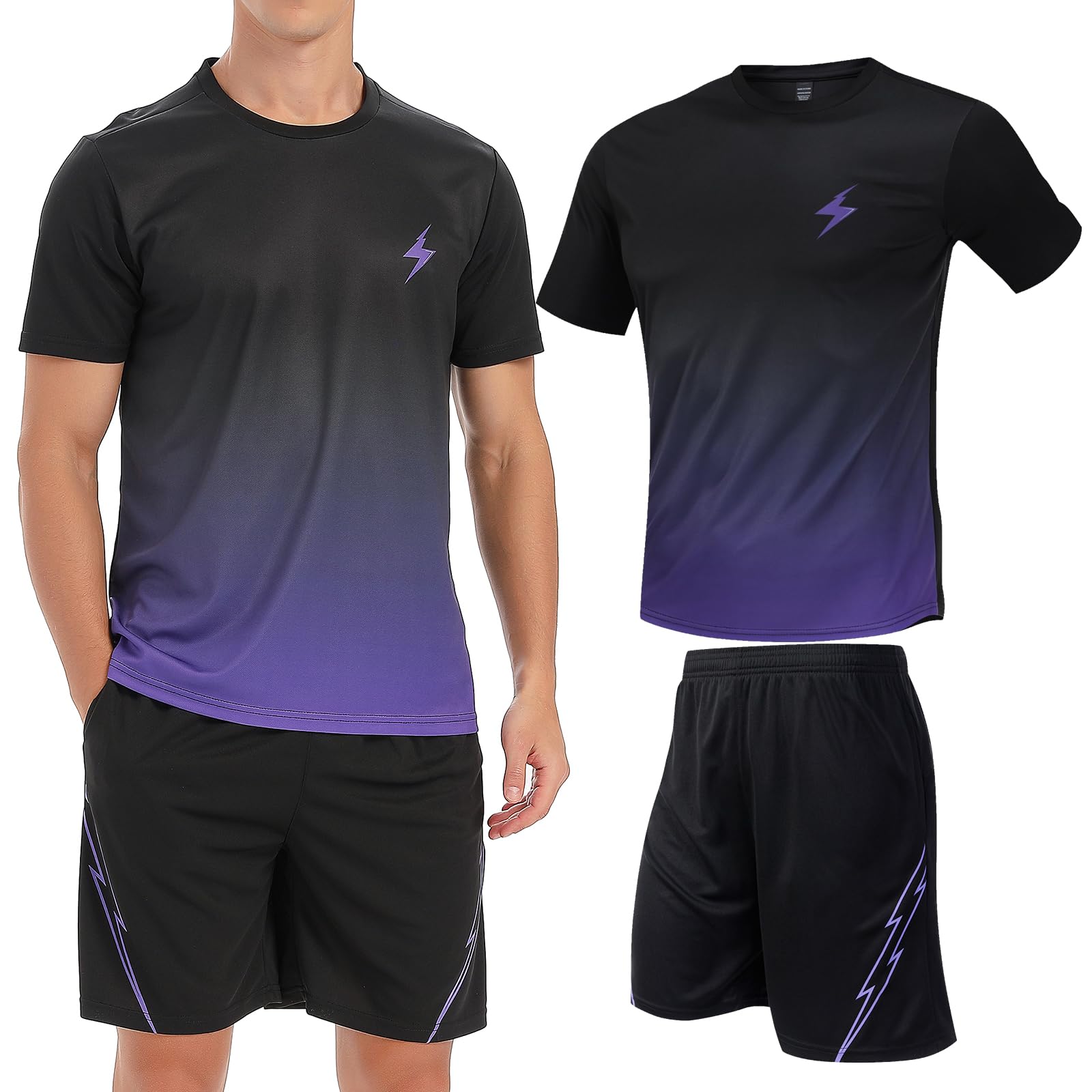 Two-Piece Top and Shorts Set Men’s Active Quick Dry Crew Neck T Shirts | Athletic Running Gym Workout Short Sleeve Tee