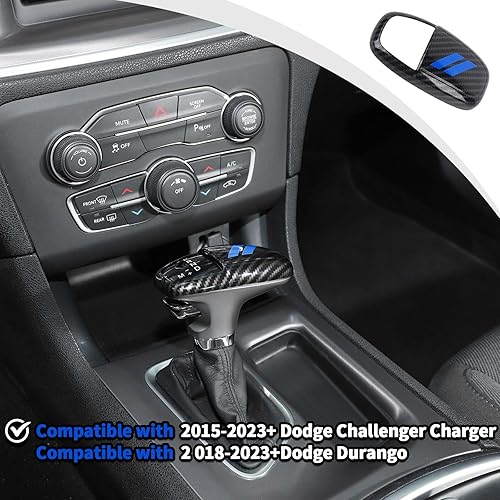 Miniatura 3 de JWWY Pomos de palanca de cambios para Dodge Challenger Charger 2015-2024+ Durango 2018-2023 Accesorios interiores de fibra de carbono azul