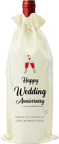 Bolsa de vino de aniversario de boda, regalo de pareja para aniversario de matrimonio, 1 bolsa de vino con cordón de lino