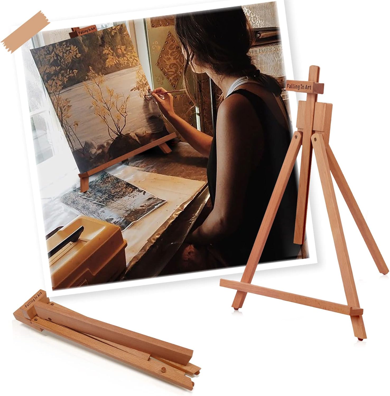 Falling in Art Beechwood 25’’ Tabletop Easel Display Stand Set for Painting- Holding Canvas Up to 22 1/2 Inches High, 2 Pack Artist A-Frame Tripod with Rubber Feet, Portable Photo and Sign Holder