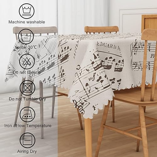 Miniatura 3 de Mantel de notas musicales retro, mantel rectangular de lino para decoración de fiestas musicales, suministros de comedor, cocina, decoración del