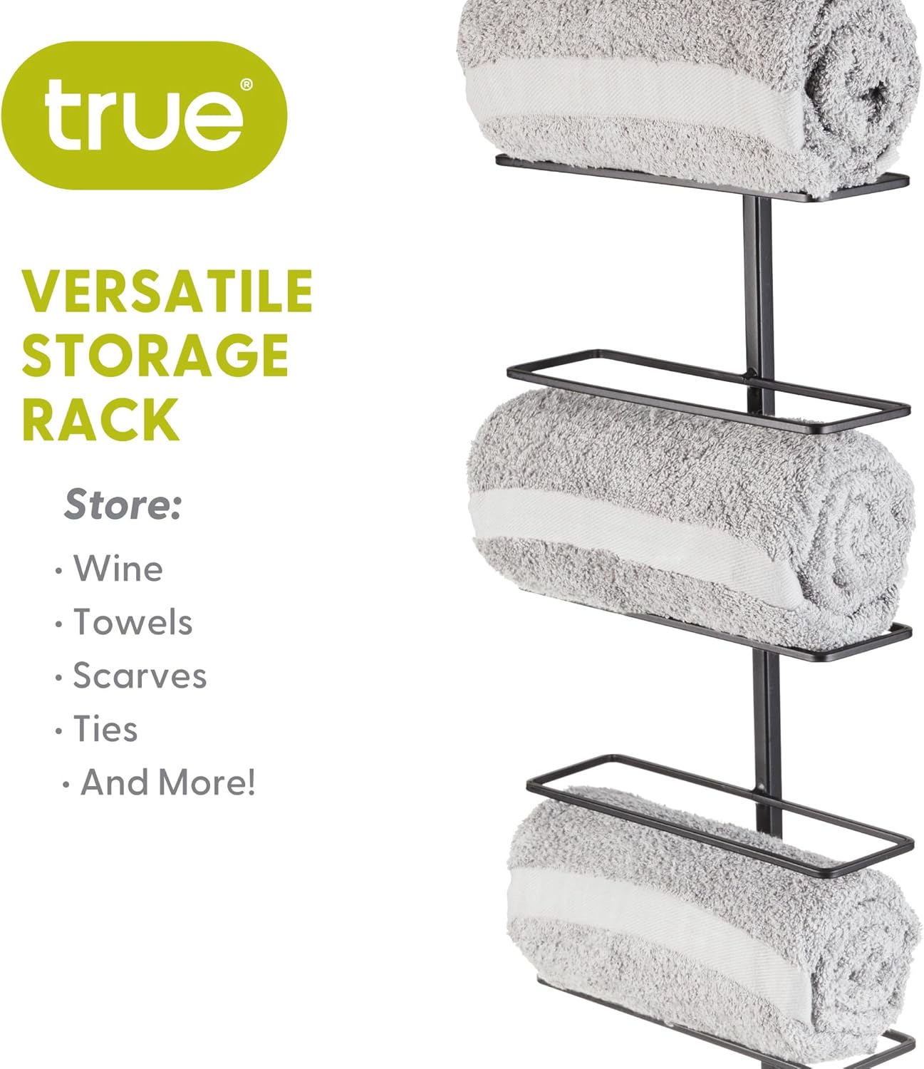 True Align Wall-Mounted Wine Rack, Black Wrought Iron, Minimalist Modern Wine Display, Alcohol Storage Solution, Holds Nine Standard Wine Bottles, 37.75" x 9.75"