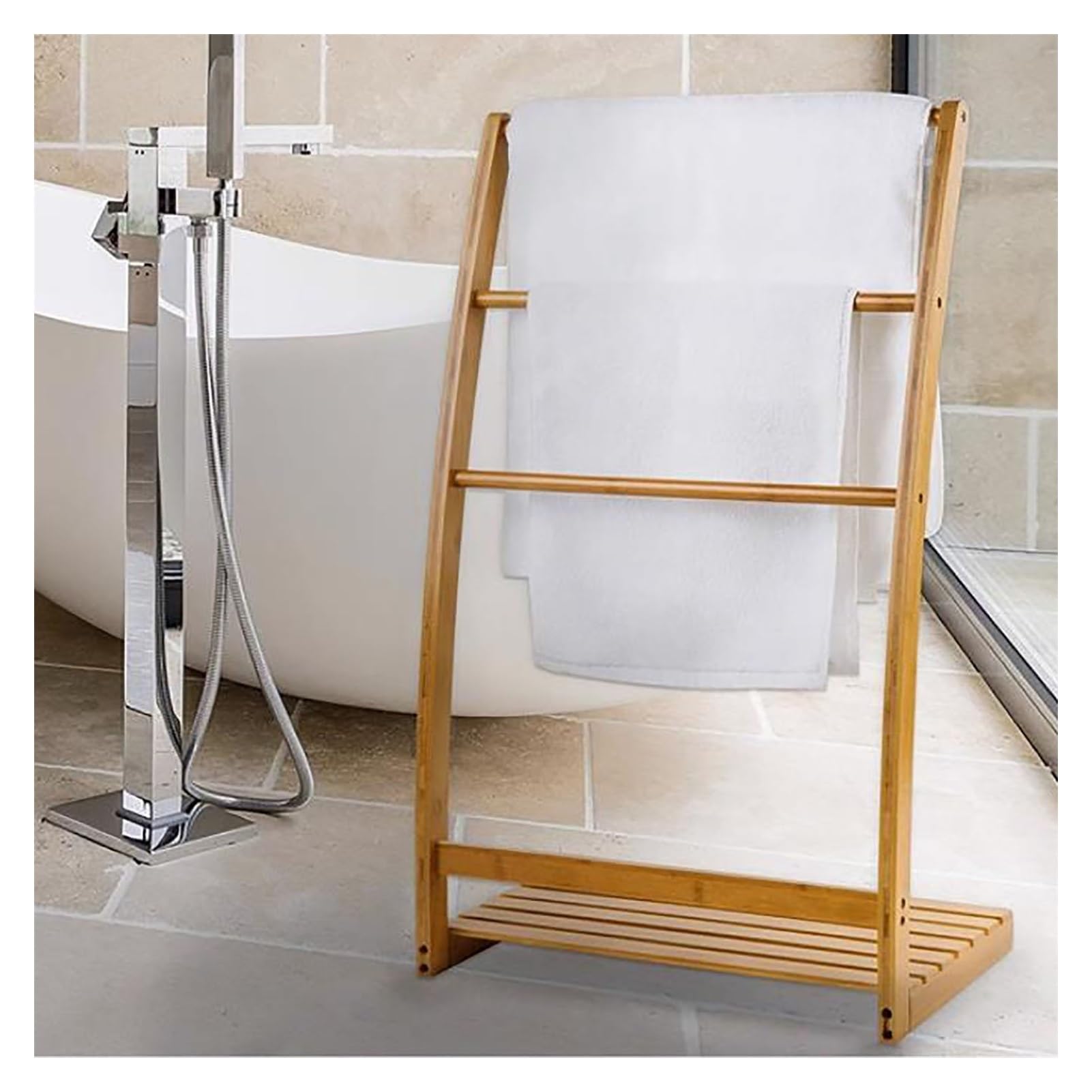 Porte-serviettes autoportants pour salle de bain et chambre en bois de bambou