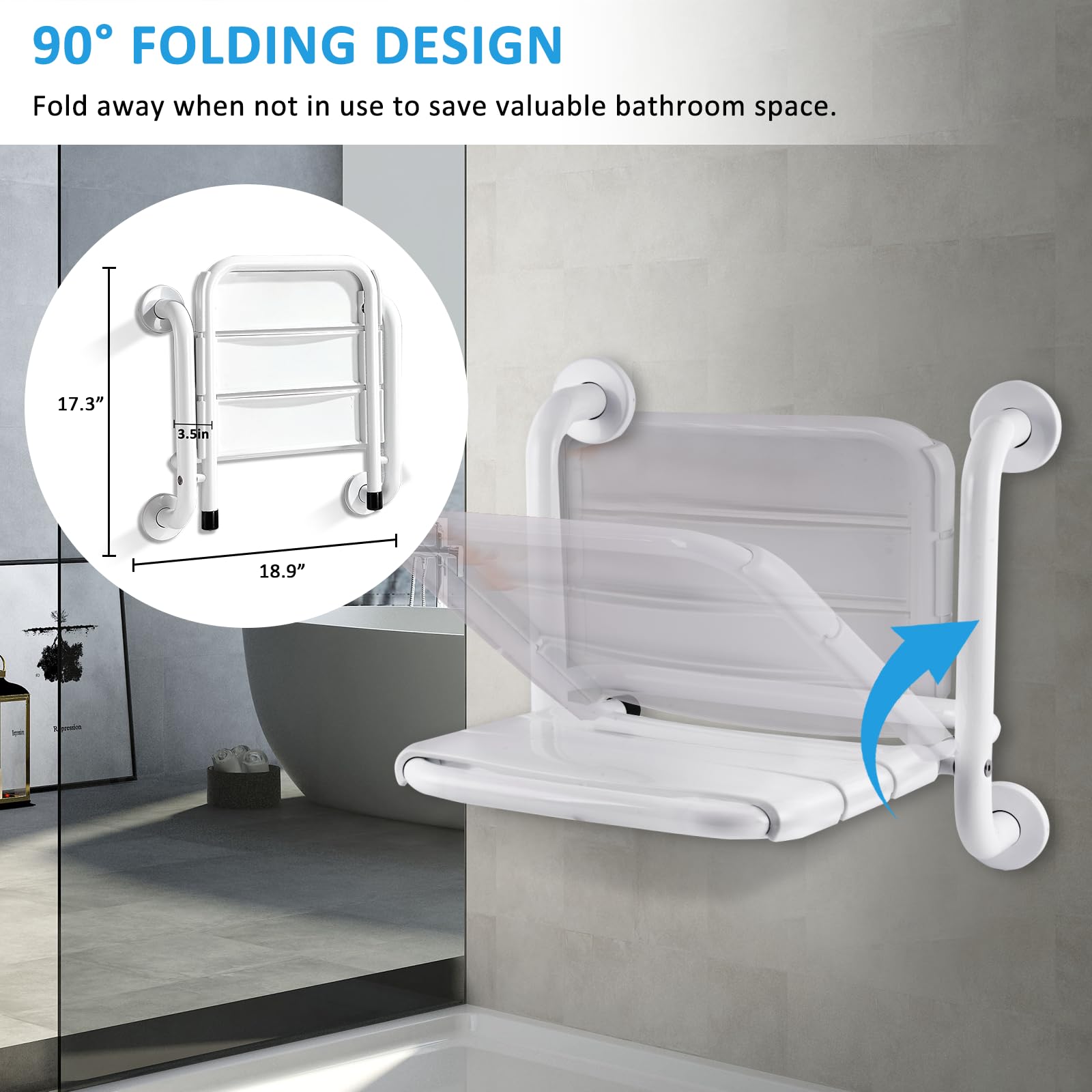 YUCHENGTECH Silla de Ducha Plegable Support 150kg | Asiento de Ducha Montado en la Pared para Personas Mayores Discapacitadas y Mujeres Embarazadas