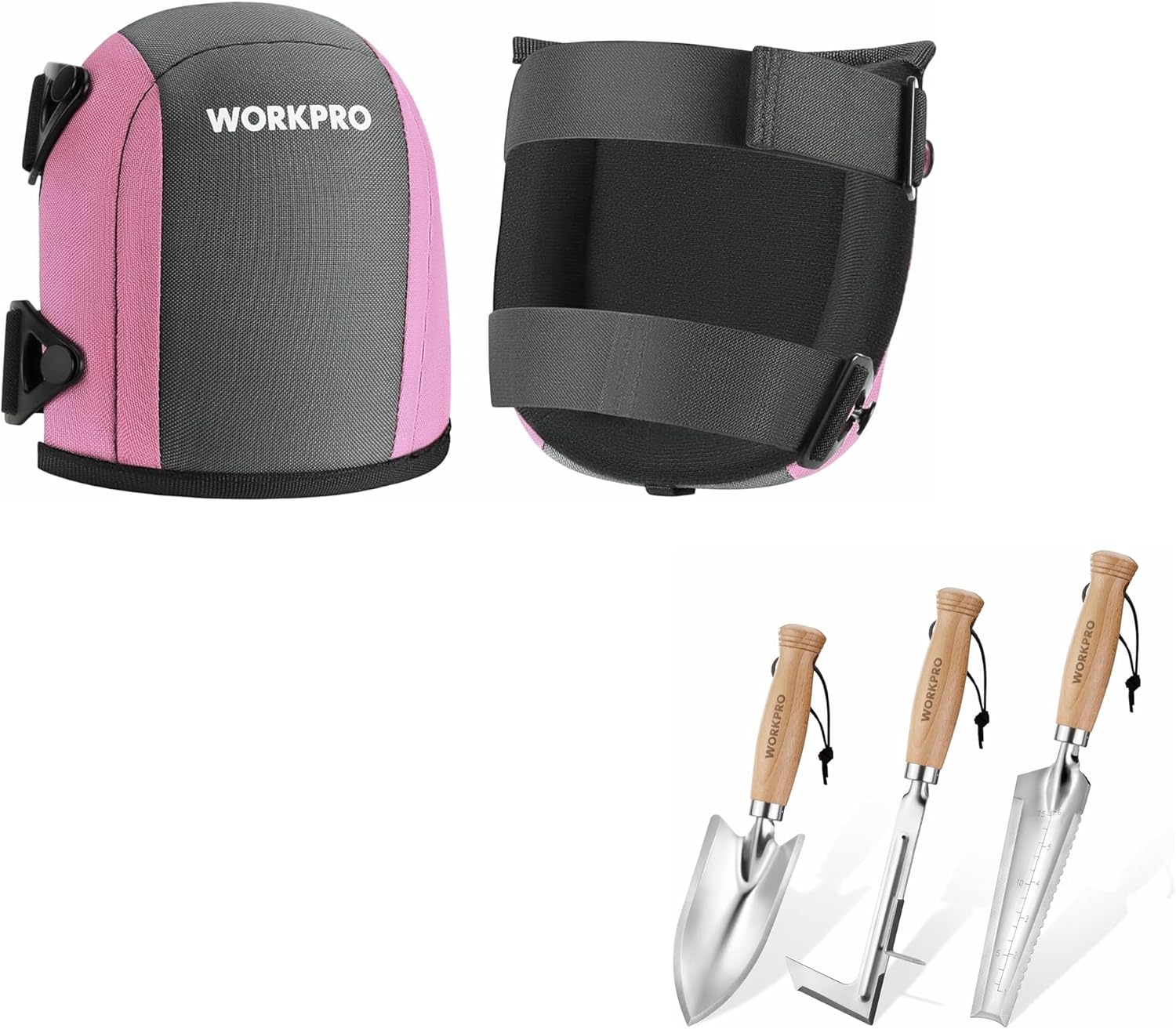WORKPRO Garden Knee Pads For Unisex-Adult & Garden Tool Set, 3 Pcs Gardening Tools with Wood Handle