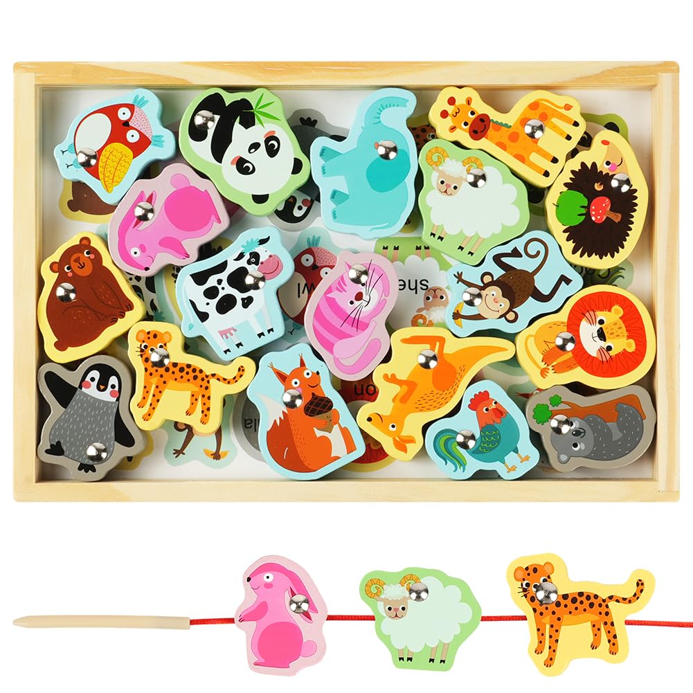 Vicloon Wooden Fishing Game, 19pcs Magnetic Fishing Game