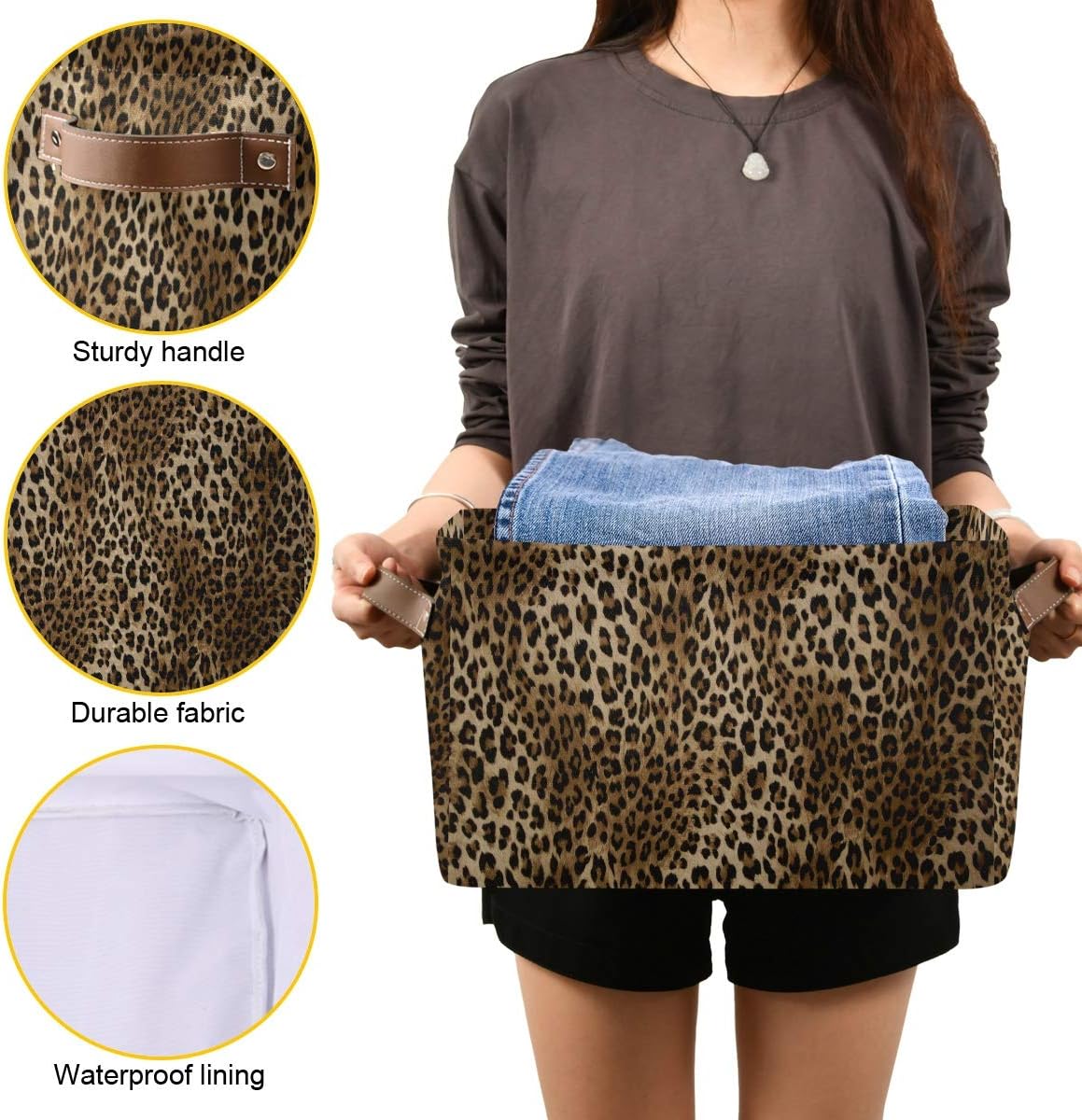 Storage Basket Cube Vintage Animal Cheetah Leopard Print Large Collapsible Toys Storage Box Bin Laundry Organizer for Closet Shelf Nursery Kids Bedroom,15x11x9.5 in,2 Pack