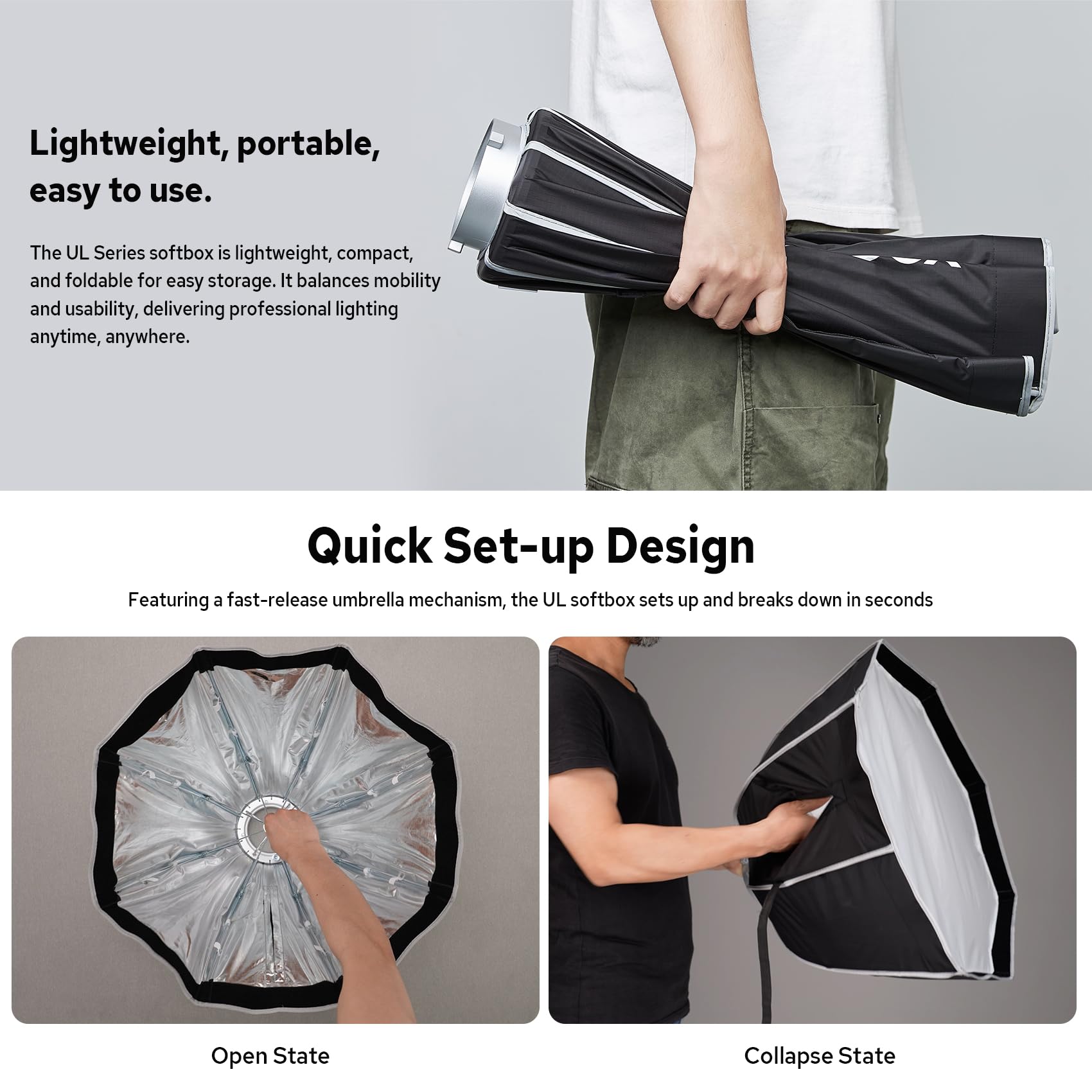 Godox UL-Box Octa-90 Octagonal Paraguas Softbox, 90 cm 35.43 Pulgadas Caja Suave de liberación rápida con Rejilla, Softbox Plegable con Soporte Bowens para luz SL60W MS200-V MS300-V DP400III-V