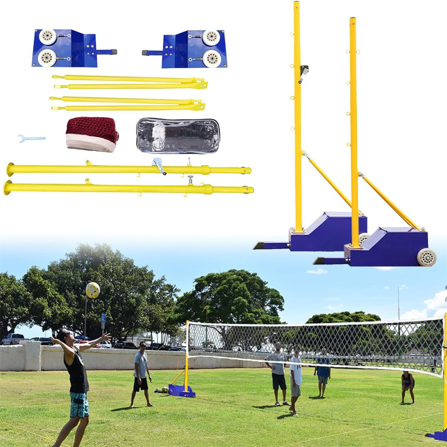 Portable Outdoor Heavy Duty Badminton Poles,Badminton Net Set for Tennis with Wheels,Heavy Duty Volleyball Stand with Net,5ft-6.8ft Adjustable Height,for Adults Kids Stadium