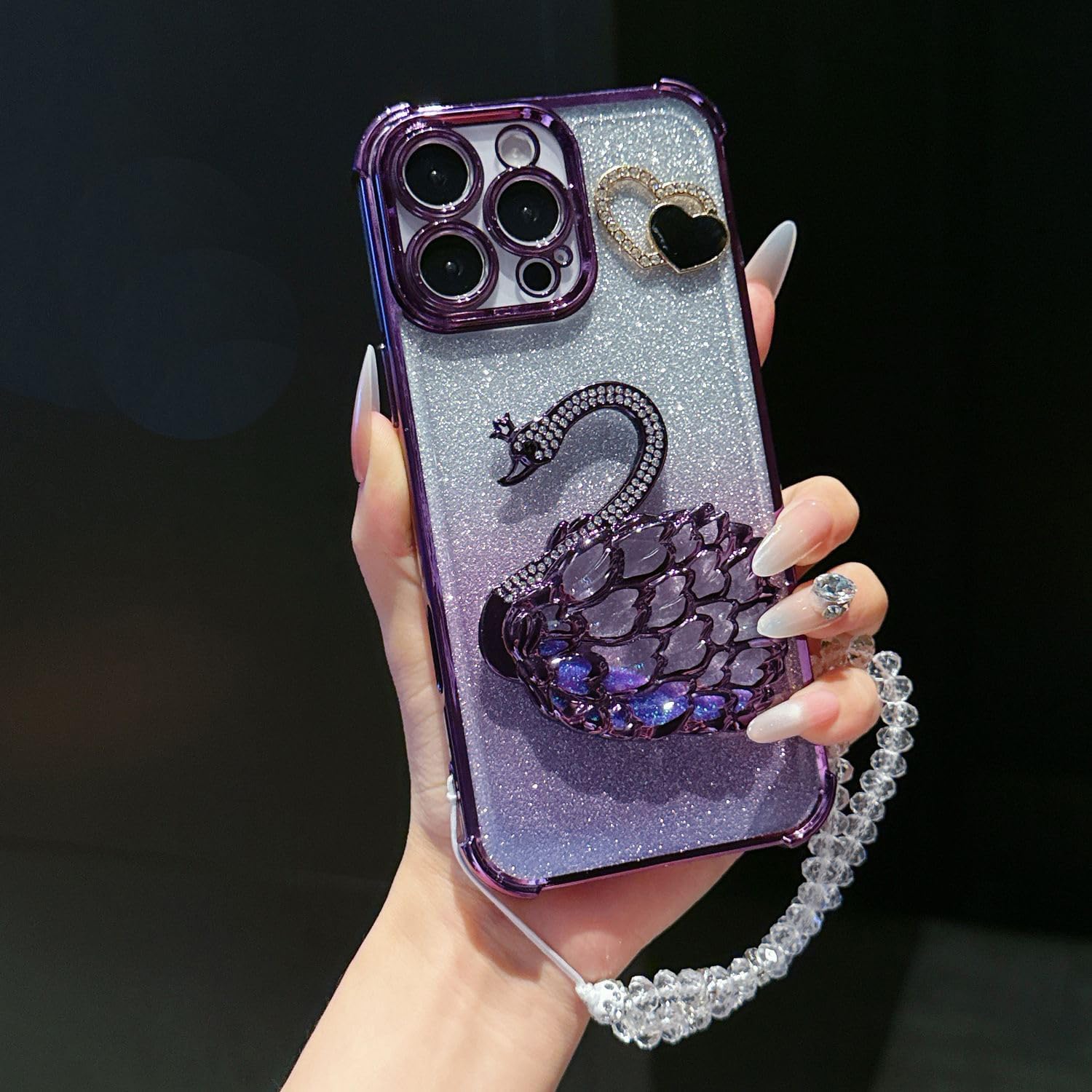 Ymyhyuxi Four Corner Anti Fall Soft Cases for Samsung Galaxy A35 5G Case Glitter Bling Cover Phone Covers Swan Bracket with Lanyard (Purple)