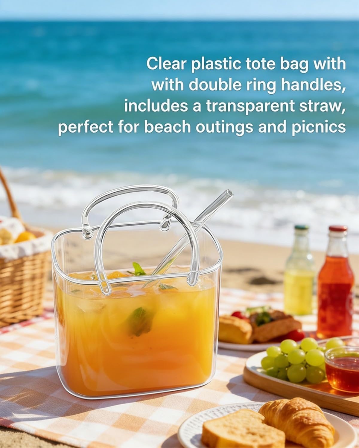 Glass Purse for Drinks with Straw, Handbag Shaped Drinking Cup, Unique Wine Glasses Vase, Creative Cocktail Glass for Juice Iced Tea, Cute Home Bar Decor & Ladies Party Gift(2sets)