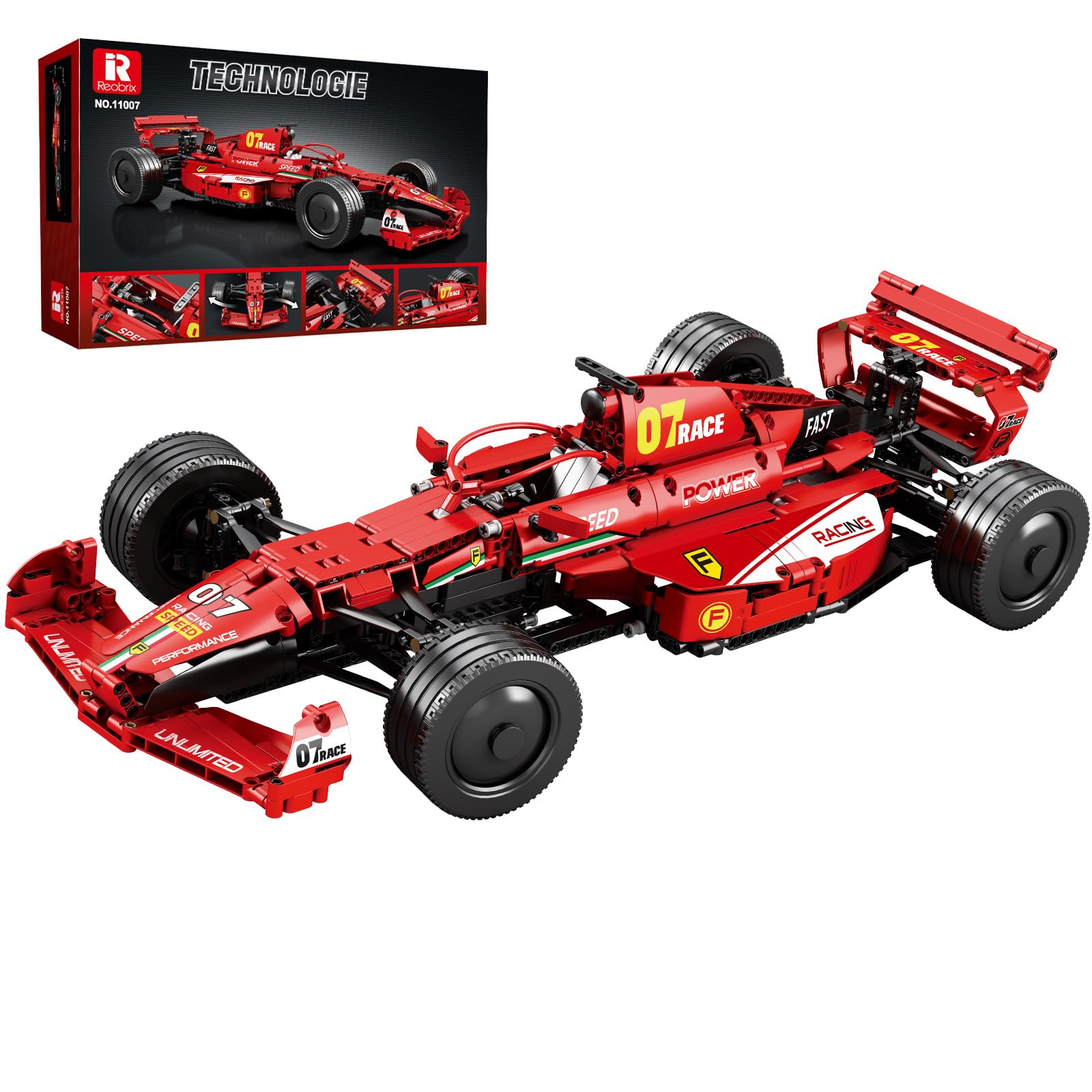 Reobrix F1 Race Car Building Set for Adults 1:8, Dynamic Front Steering