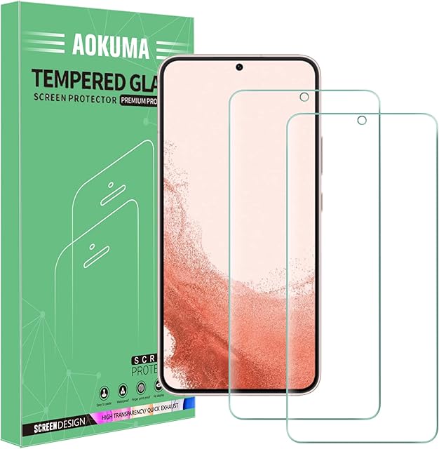 AOKUMA Tempered Glass for Samsung Galaxy S22 Plus Screen Protector, [2 Pack] Premium Quality Guard Film, Case Friendly, Shatterproof, Shockproof, Scratchproof oilproof