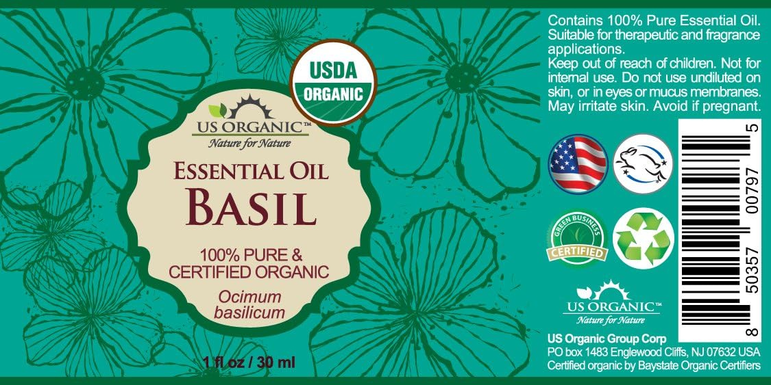 US Organic 100% Pure Basil Essential Oil - USDA Certified Organic, Steam Distilled W/Euro droppers (More Size Variations Available) (30 ml / 1 fl oz) image 2