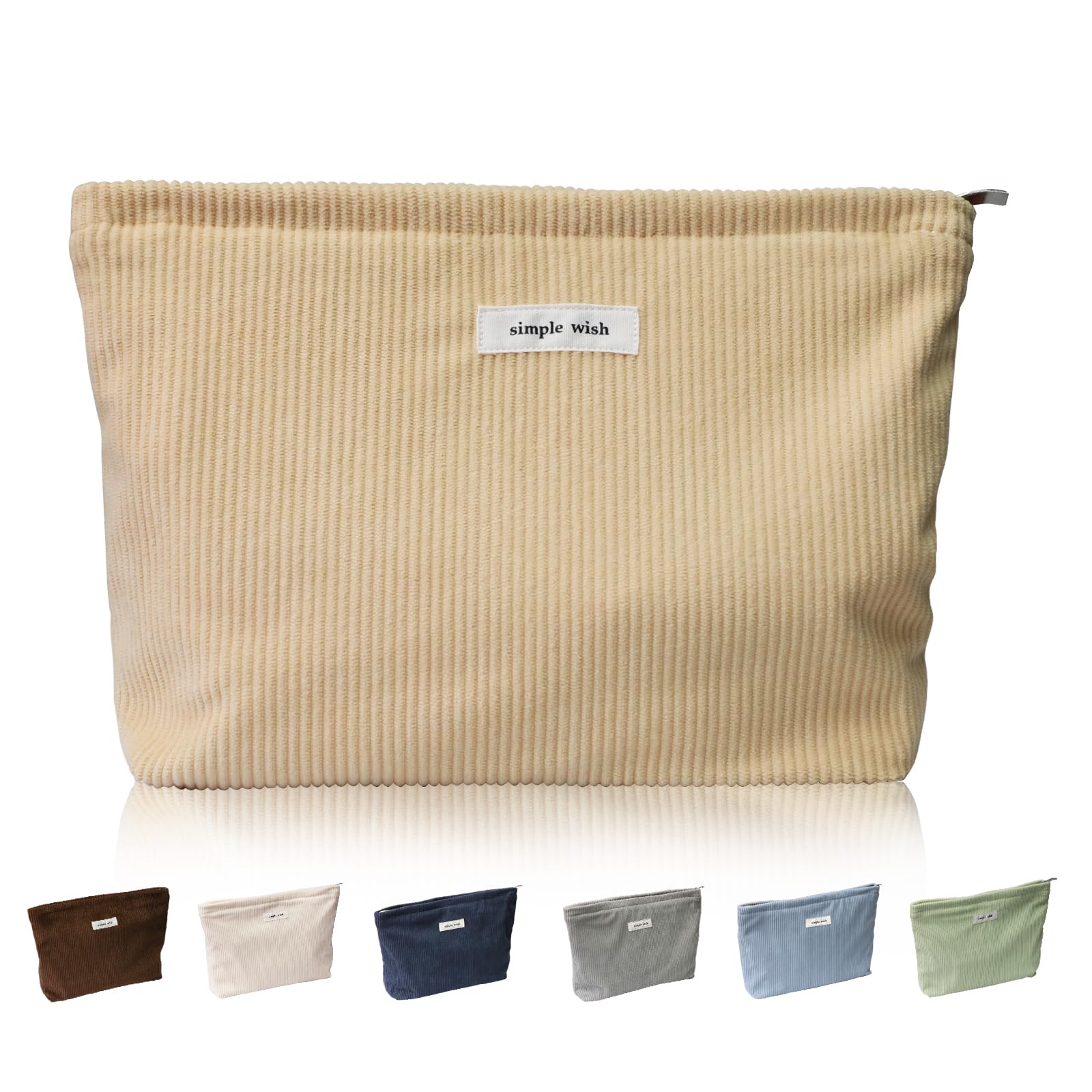 Wudygirl Makeup Bag,Large Capacity Cosmetic Travel Bag,Cute Corduroy Toiletry Bag for Women,Makeup Bag Organizer Handbags Purses Zipper pouch(Light
