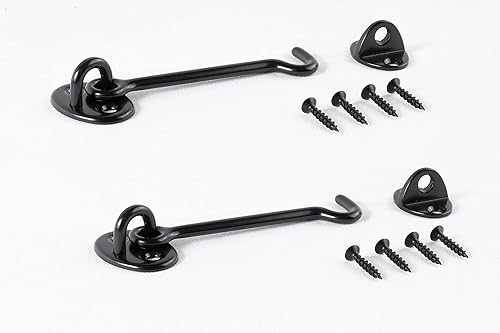 Miniatura 2 de HighGround Paquete de 2 ganchos de puerta de 4 pulgadas y pestillo de ojo con tornillos de montaje, para cerradura de puerta de granero, ventana,