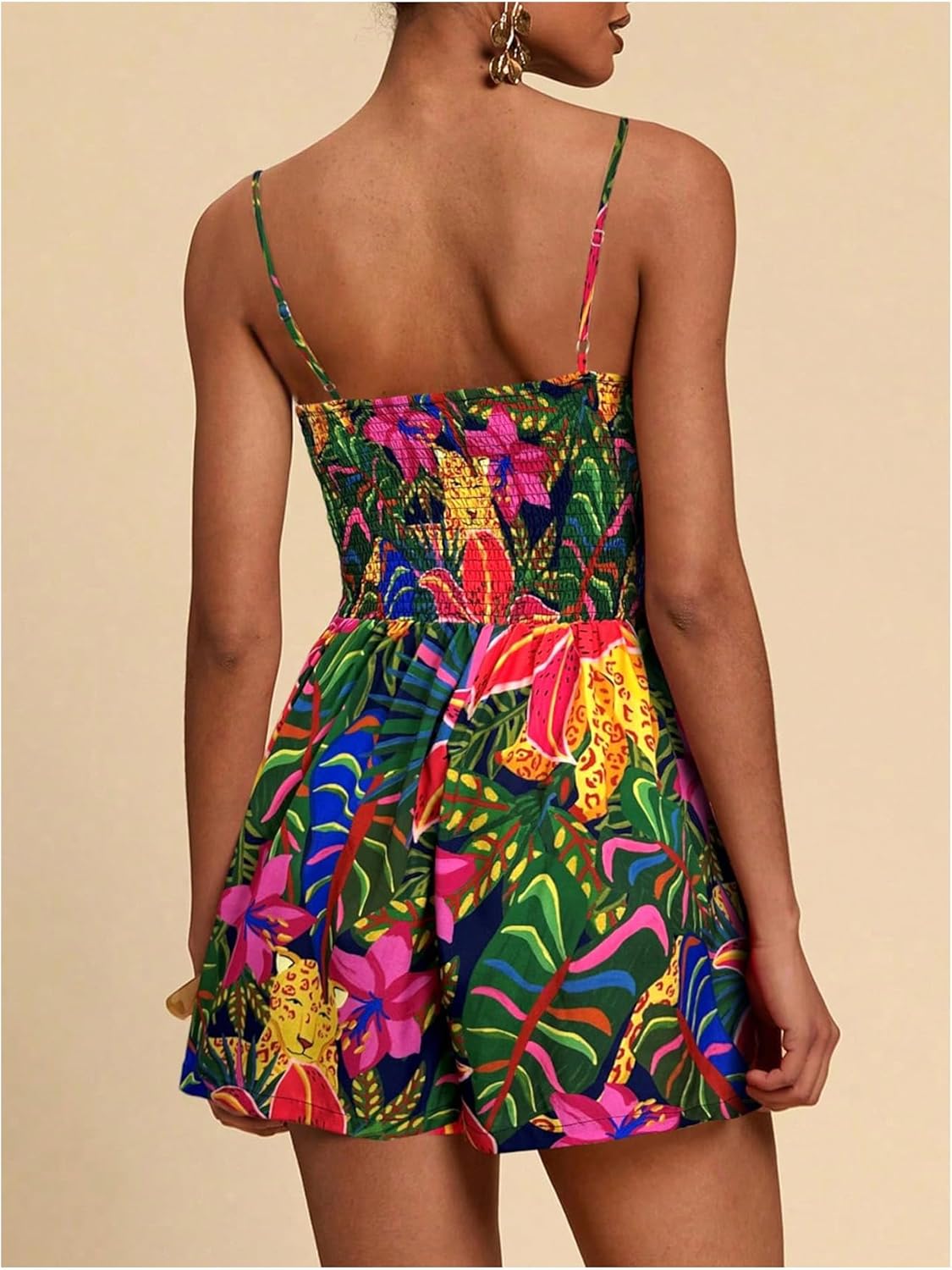 Floerns Women's Tropical Print Cami Rompers Sleeveless Boho Shorts Jumpsuit - Image 3