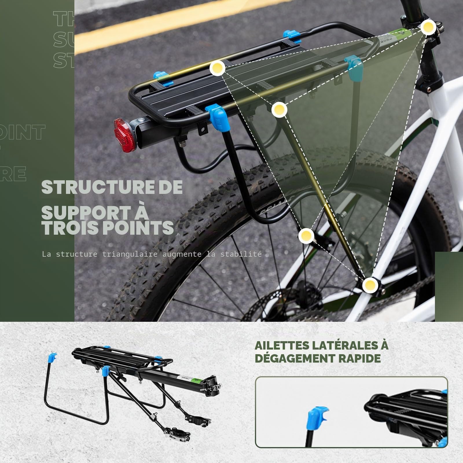 ROCKBROS Porte-Bagages Arrière Vélo Universel Support Bagages Alliage d'Aluminium Charge Max. 75kg Dégagement Rapide avec Réflecteur Stable Robuste pour VTT 24-29 Pouces Vélo de Course Vélo de Ville