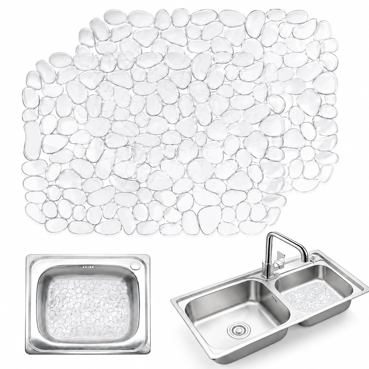 FTISSLY 2 PCS Kitchen Sink Mat Clear Sink Protector Mat, 40 x 30 cm