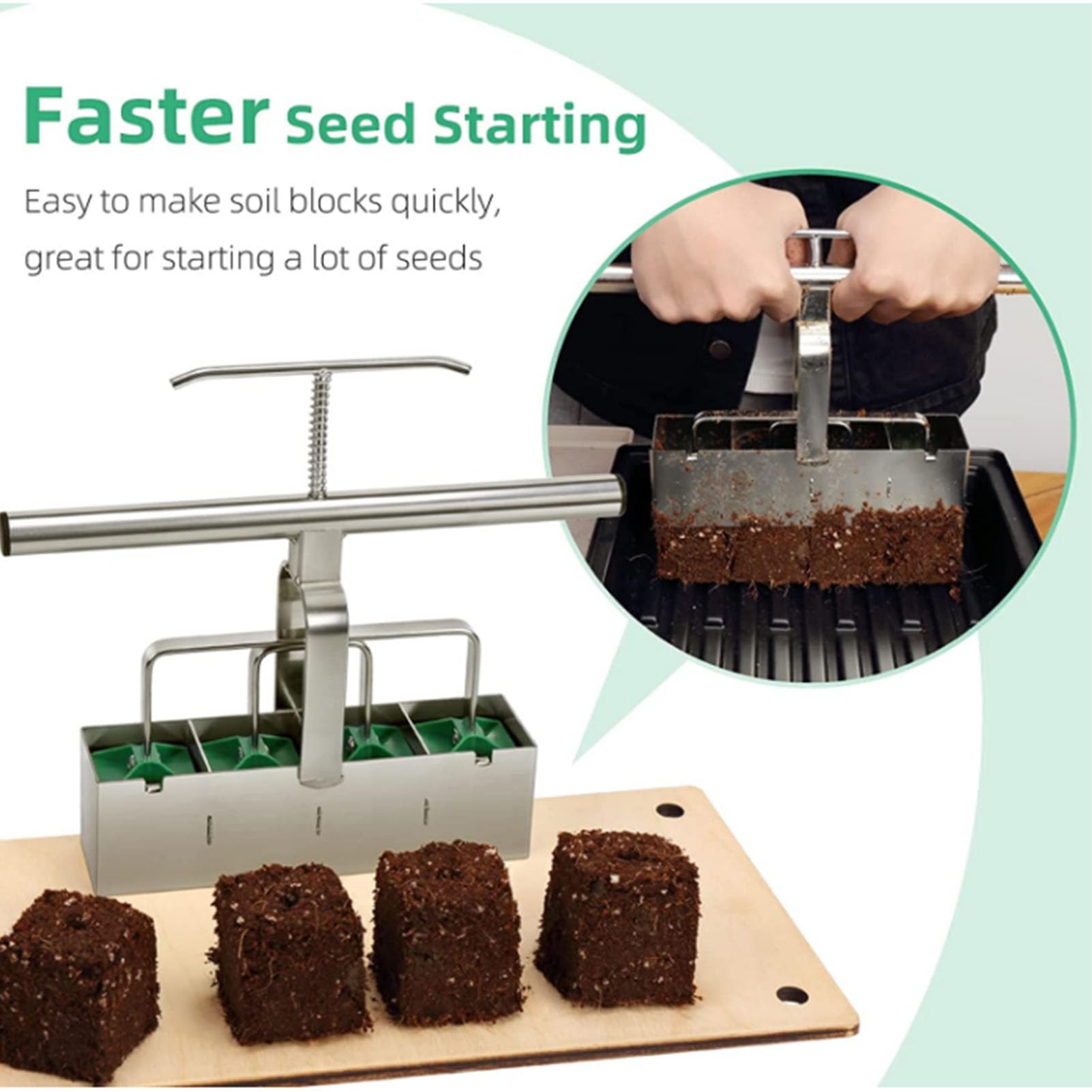 Haofy Fabricant de Blocs de Sol, Poignée D'extension de Bloqueur de Sol en Acier à 4 Cellules, sans Choc de Transplantation, Planteur Gratuit pour Plateau de Semis, Plantes