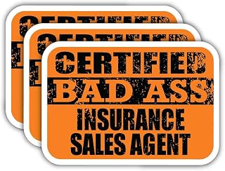 (x3) Certified Bad Ass Insurance Sales Agent Stickers | Cool Funny Occupation Job Career Gift Idea | 3M Sticker Vinyl Decal for Laptops, Hard Hats, Windows, Cars