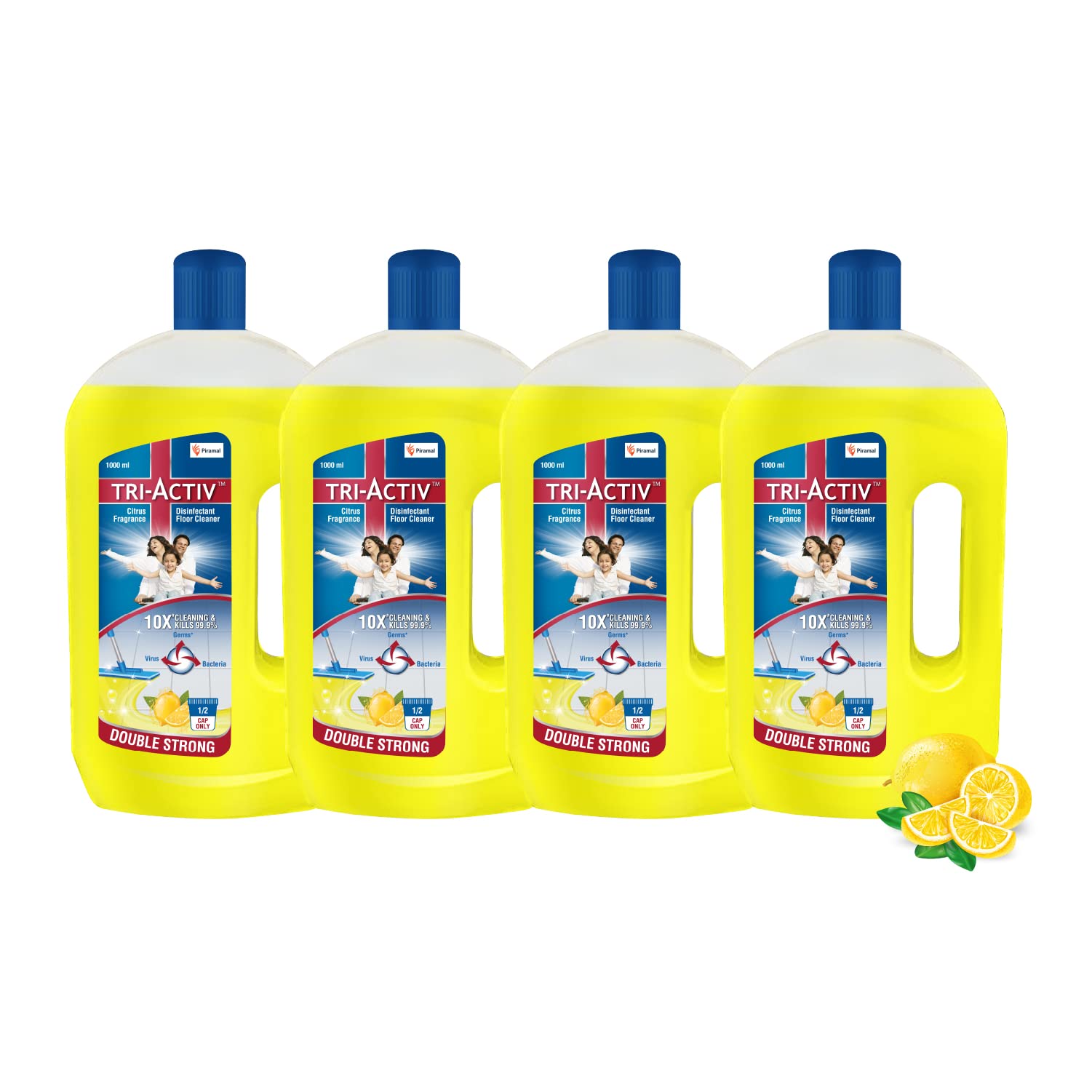 Disinfectant Floor Cleaner |Double Strong | Half Cap Only | 10X Cleaning with 99.9% germ kill | Citrus Fragrance - Pack of 4 (1000ml x 4 units)