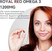 Vista 4 de Dr. Brian Royal Red Omega 3 1200, suplemento de aceite de pescado con EPA y DHA Omega3 aceite de pescado contiene vitamina D, E Omega-3 apoyo