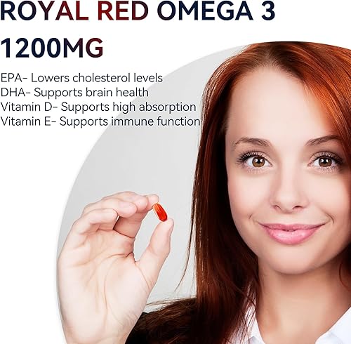 Miniatura 4 de Dr. Brian Royal Red Omega 3 1200, suplemento de aceite de pescado con aceite de pescado EPA y DHA Omega 3 contiene vitamina D, E Omega 3 mejora el