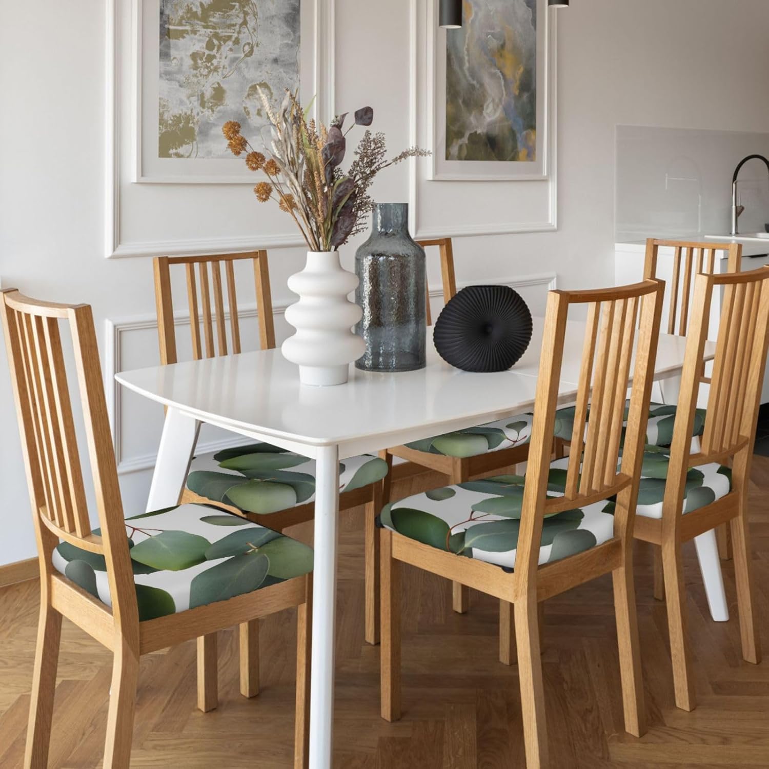 Eucalyptus Leaves Printing Print Square Cushion Covers 6 Pcs Set Elastic Non-Slip Seat Cushion Slipcovers Pet Furniture Protectors for Chair, Sofa