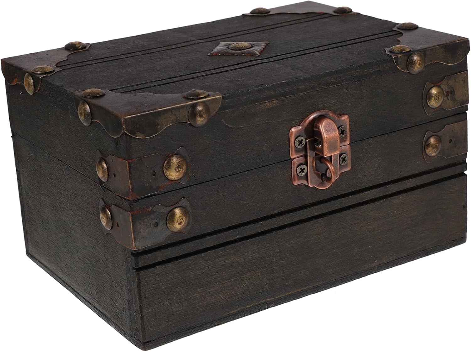 Beavorty Vintage Pirate Treasure Chest with Lock Retro Jewelry Box for Storage Multifunctional Wooden Trinket Case for Home Decor and Jewelry Organization