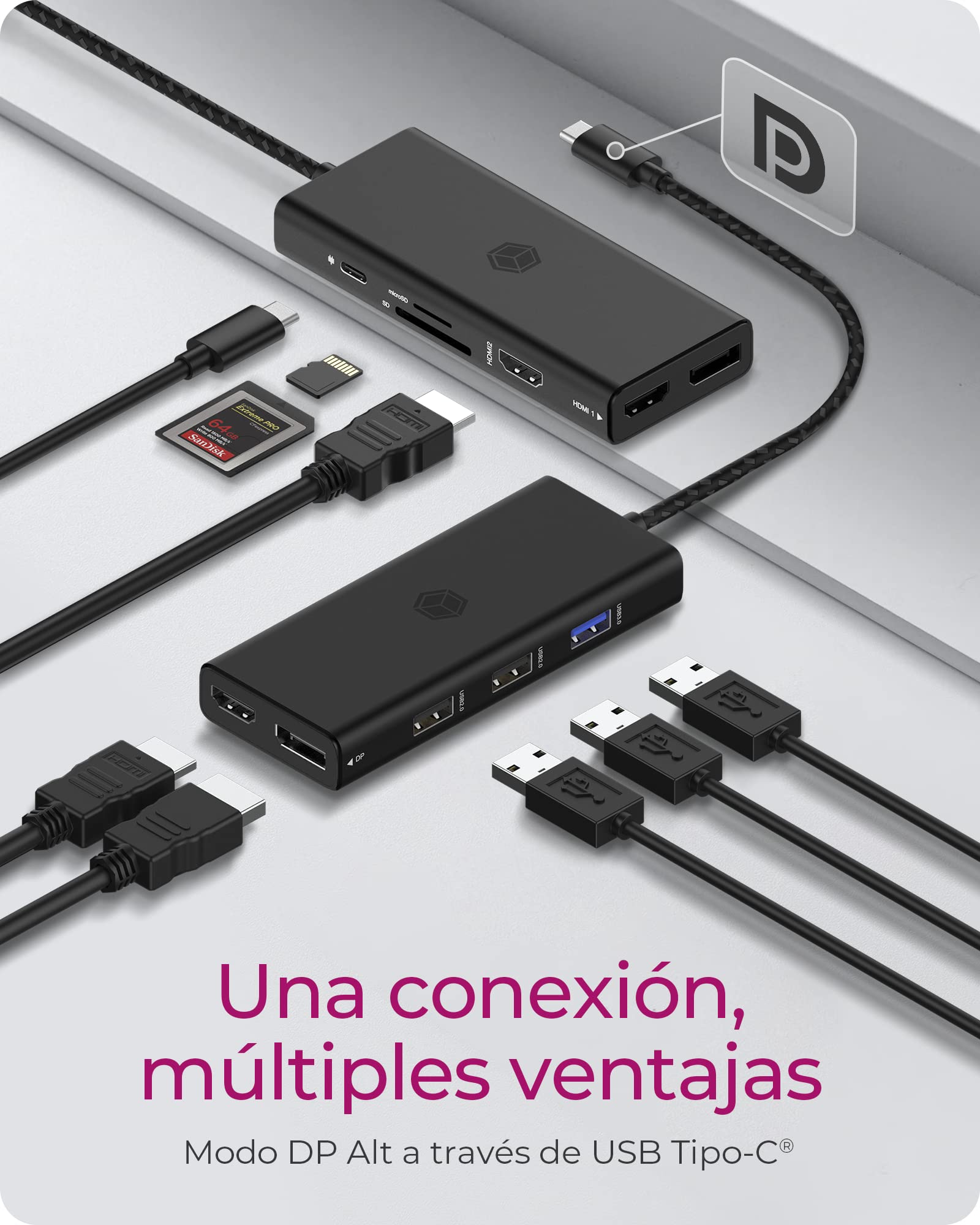 ICY BOX Docking Station USB-C (12-en-1) con 2x HDMI & 1x DP (4K 60Hz), 3x USB 3.0 HUB, Alimentazione 100W, Gigabit Ethernet, Dock Station Portatil, IB-DK4011-CPD