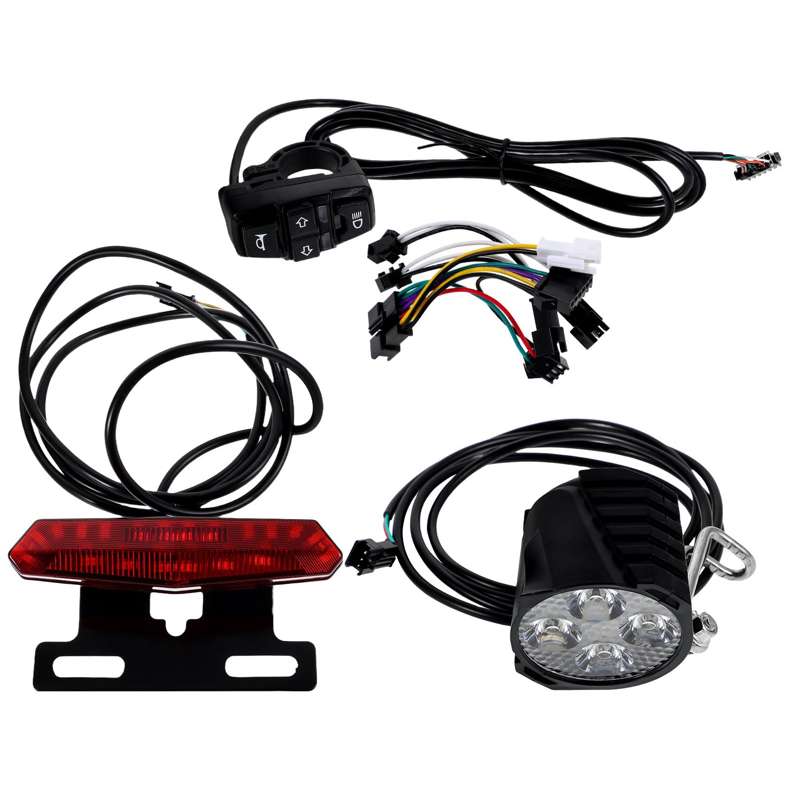 Kit Luci LED per Bicicletta Elettrica con Fanali Anteriori e Posteriori, Indicatori di Direzione, Interruttore Clacson e Cablaggio, Installazione Semplice per Bici, Scooter e Moto