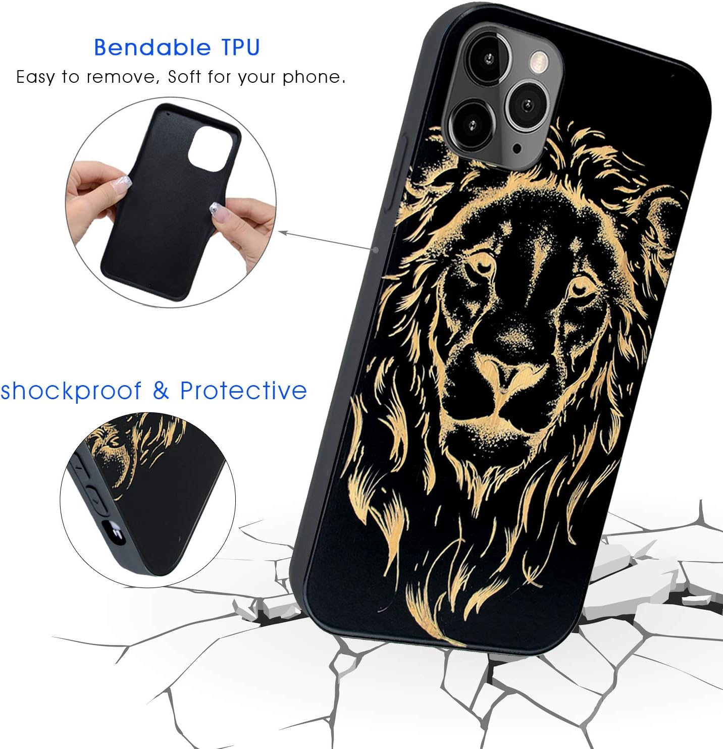 70% оƒƒ Evеrуthіng iProductsUS Black Bamboo Wood Phone Case Compatible with iPhone 11 and Screen Protector, Cool Lion Engraved in USA, Metal Plate Built-in, TPU Bumper Protective Cover (6.1 inch)