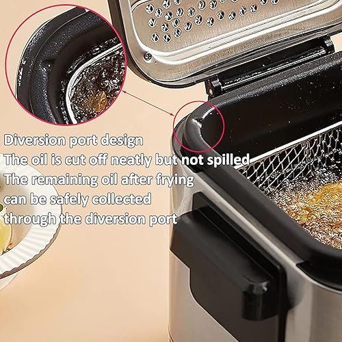 Miniatura 4 de Freidora eléctrica de acero inoxidable de 2.5L2.64 cuartos de galón con cesta extraíble y ventana de visión, control de temperatura, piezas aptas