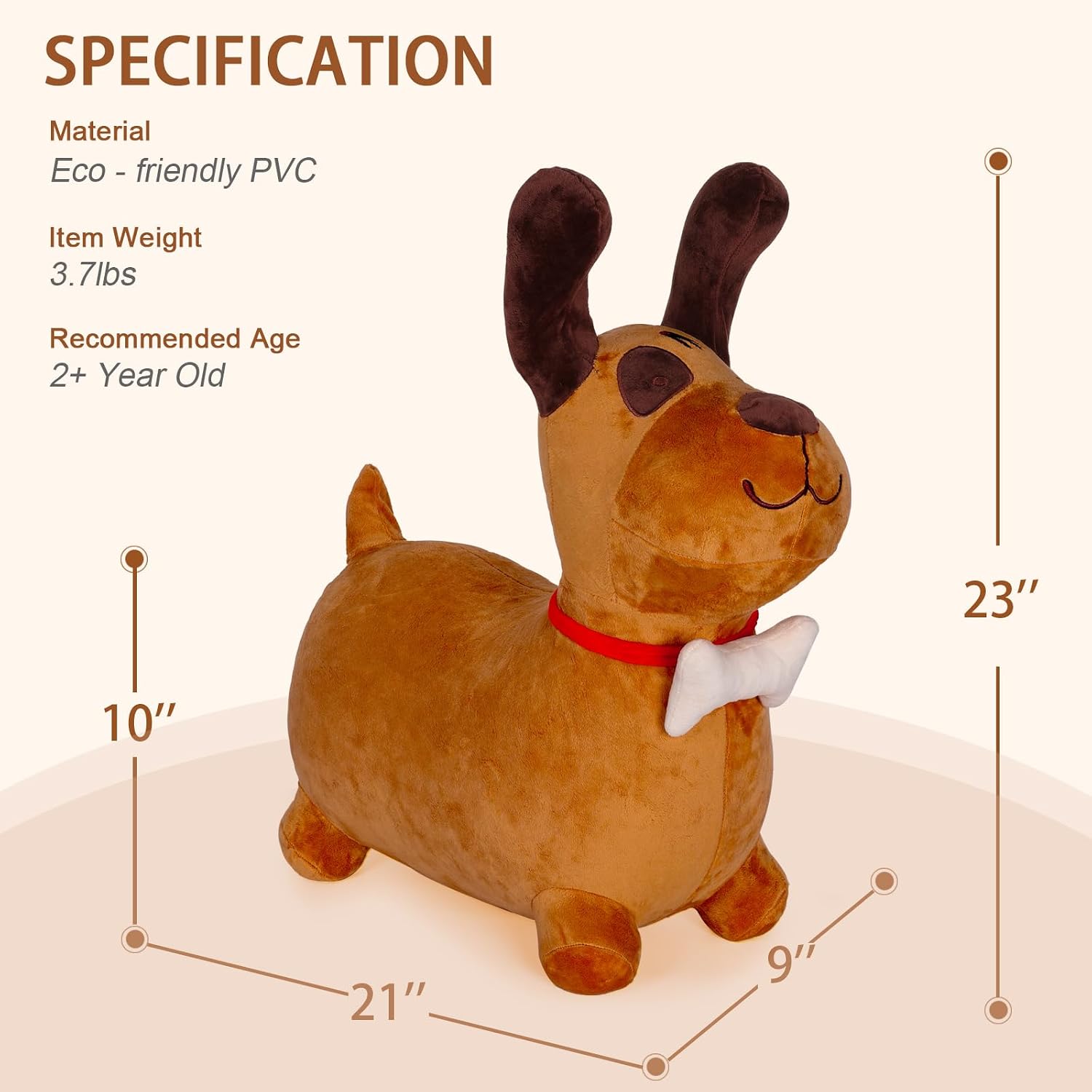 INPANY Bouncy Horse, Brown Dog Hopper Toy, Toddler Plush Bouncing Animal, Inflatable Jumping Buddies, Ride on Animal Bouncer, Outdoor Indoor Birthday Gift for 2 3 4 Year Old Girl Boy