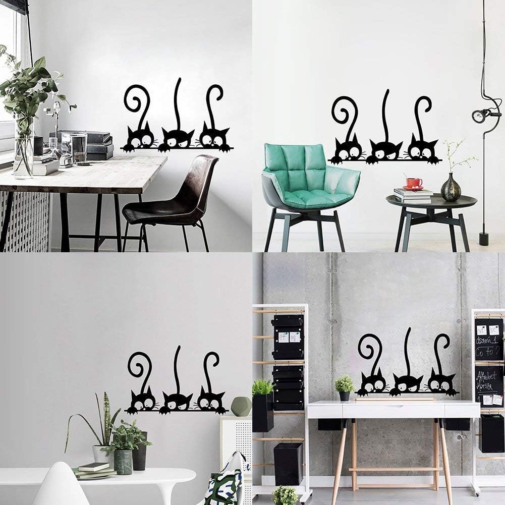 Three Cat Pattern Cartoon DIY Wall Stickers, Artwork Animal Decal Removable Wallstickers Art Decal for Baby Kids Children Nursery Bedroom Living Room - Funny & Lovely (12" x 8")