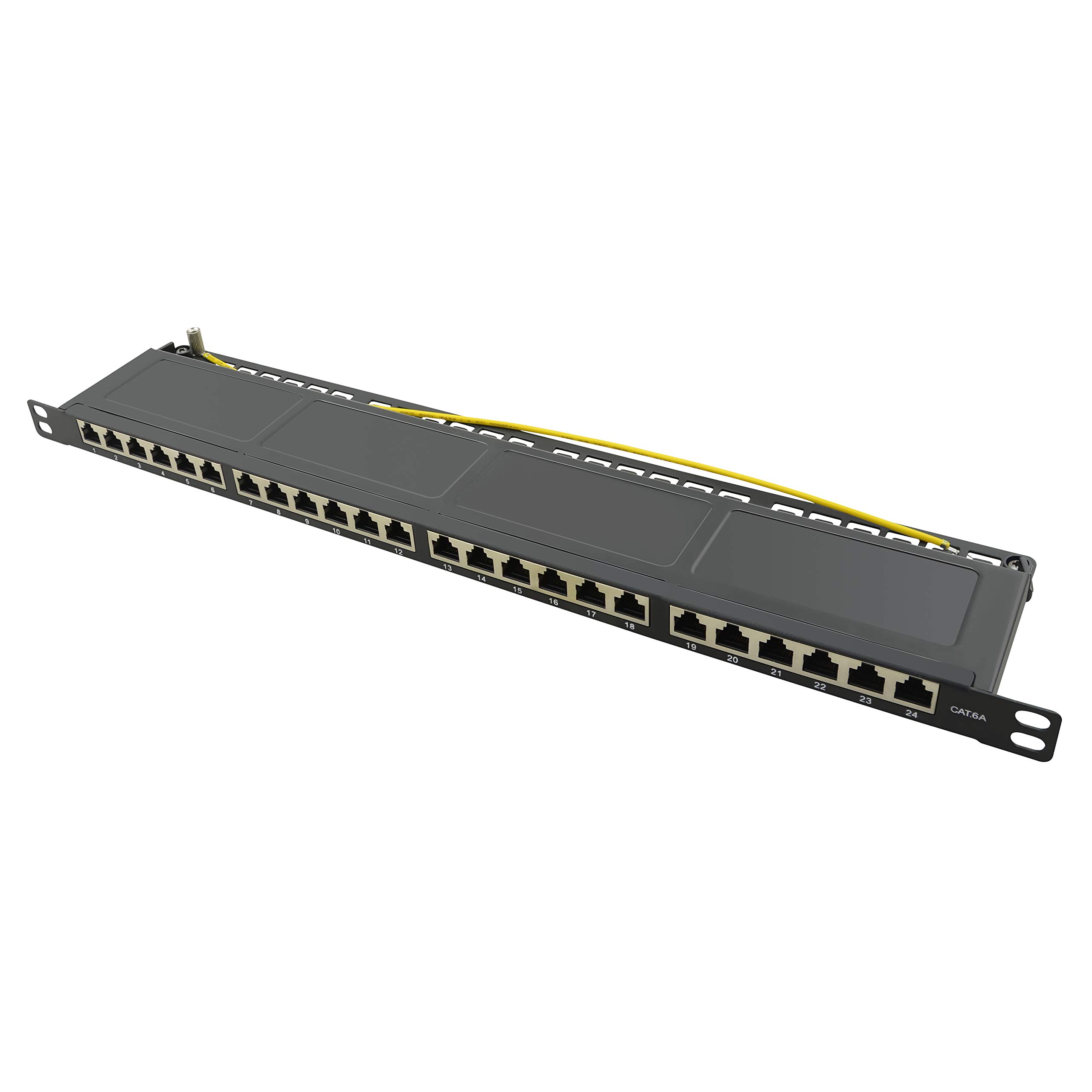 LogiLink NP0063 panel de parcheo 0.5U - Bahía de entrada (Cat6a, 40 Gigabit Ethernet, Negro, Metal, 0.5U)