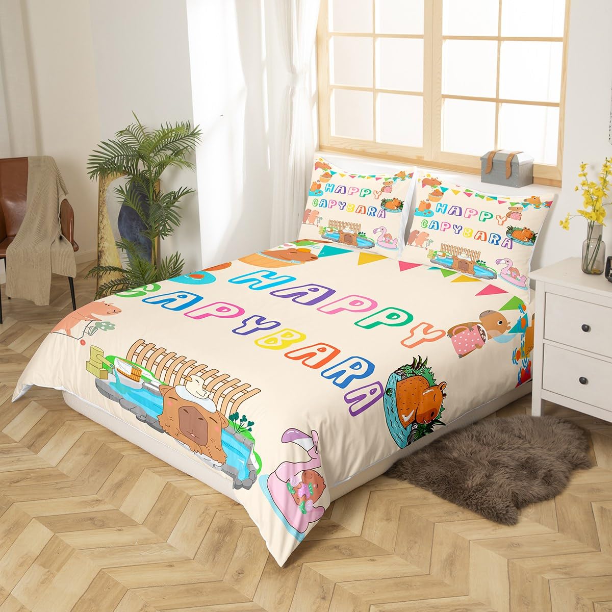 Set Copripiumino Capibara - Biancheria Da Letto Super King Size In Microfibra, 3 Pezzi