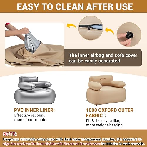 Miniatura 5 de KingCamp Sofá inflable plegable, silla de campamento resistente para adultos, impermeable, para exteriores, con soporte de cincha fija, 660 libras,