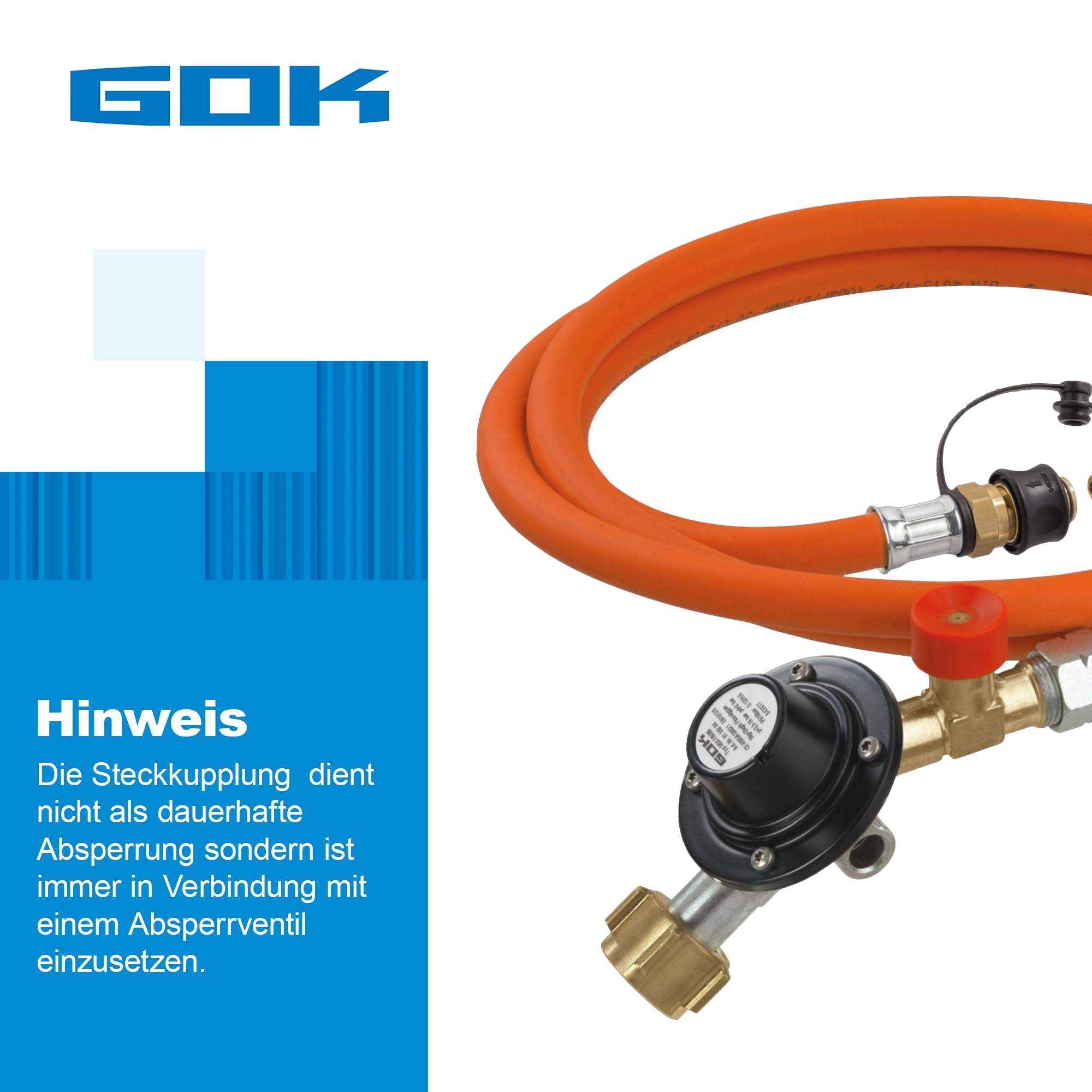 Regler-Schlauchleitung-Set zum Anschluss an Gasflaschen, für den Betrieb von Gasgrills mit einem Gas-Kartuschen-Anschluss, AG US Gas-Kart.