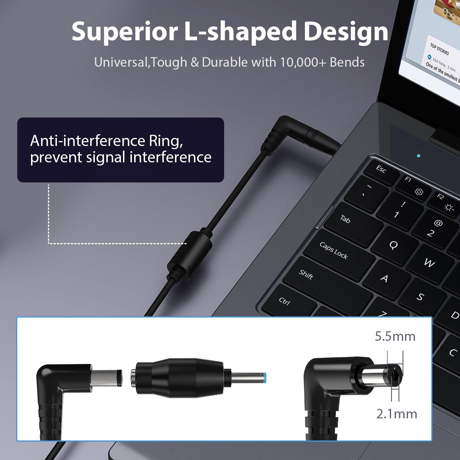 90W Chargeur Universel PC Portable – Câble d'alimentation pour Ordinateur Portable HP, ASUS, Lenovo, Dell, Acer, NUC et Autres – 18.5V à 20V, 4.74A, 15 Connecteurs, Pas de USB-C