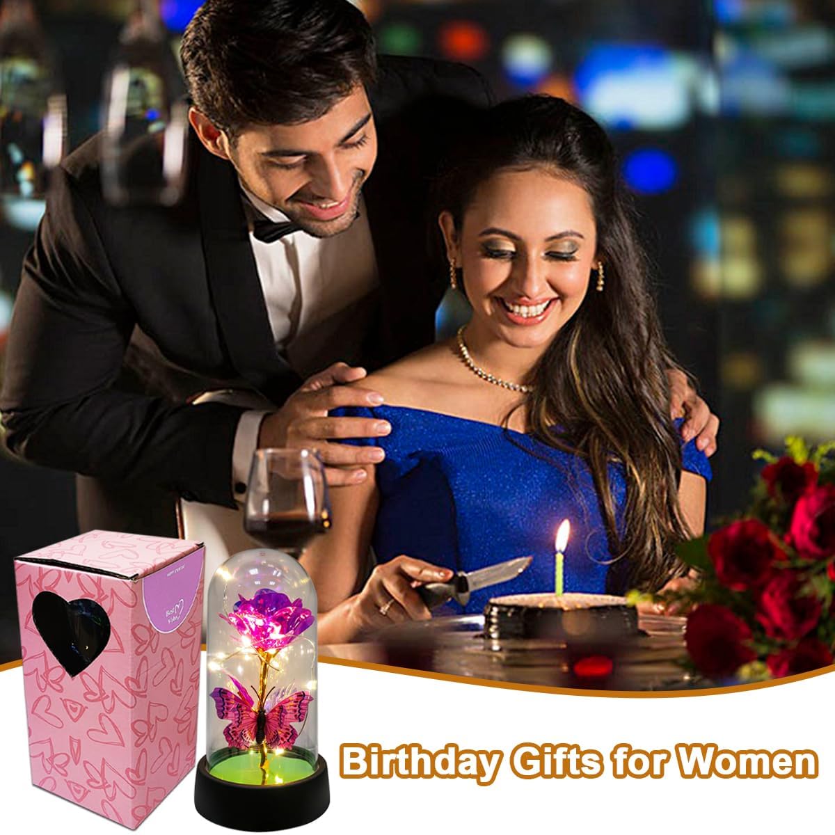 Forever Rose for Women Mom Wife,Mothers Day Forever Rose Gift Ideas,Galaxy Rose Flower Light Up in Glass Dome, Eternal Roses Birthday Butterfly Gifts for Women - Image 5